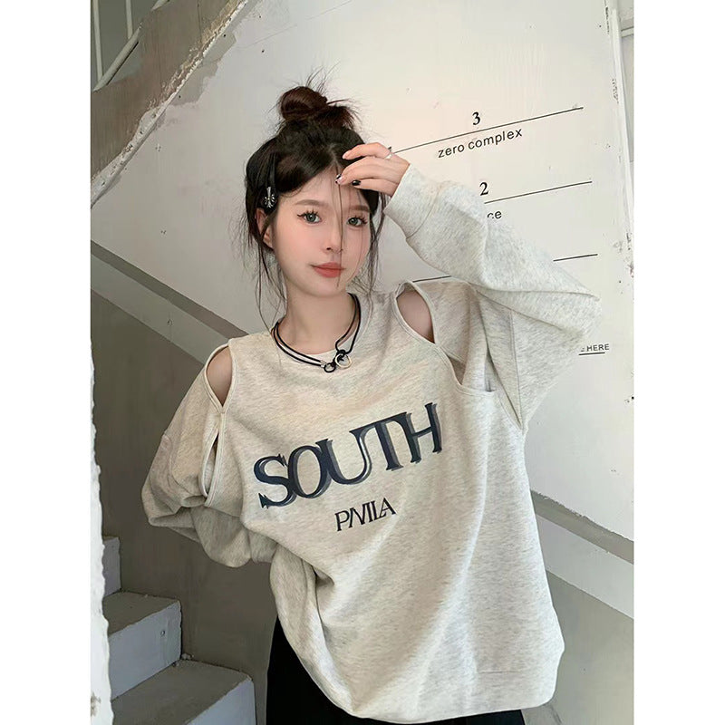 Cutout Letter Print Oversized Sweatshirts