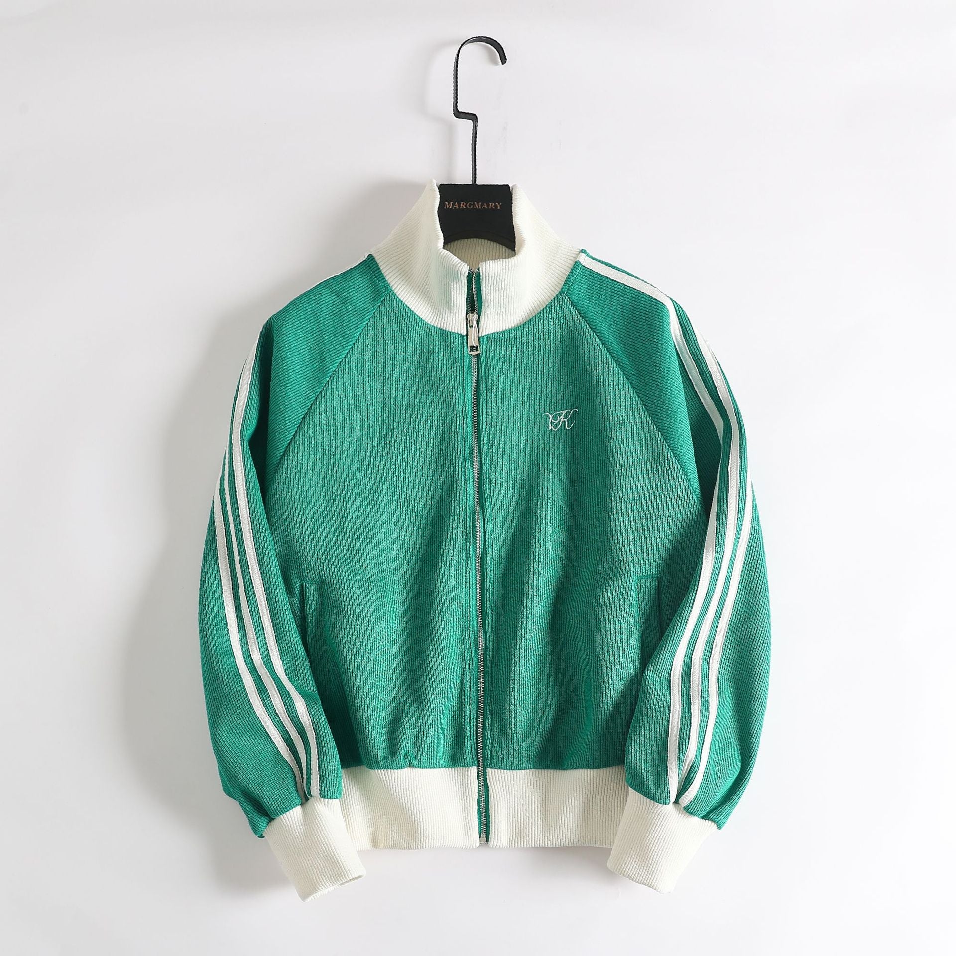 Contrast Zip Up Side Striped Cardigan