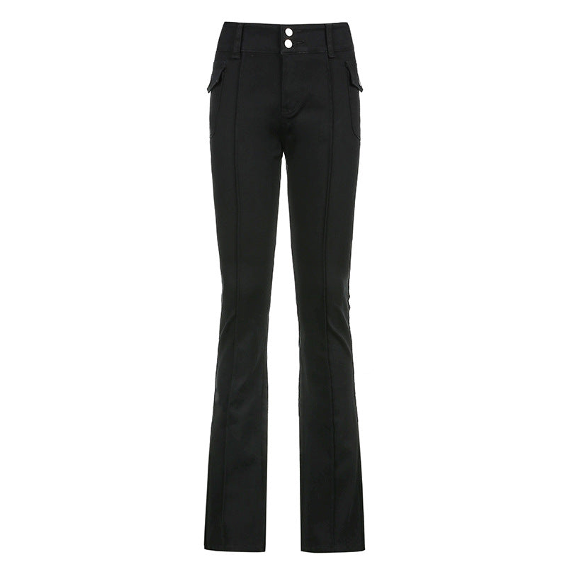 Low-waist Side Pockets Retro Trousers