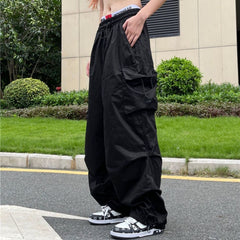 Drawstring Pocket Patch Size Friendly Parachute Cargo Pants