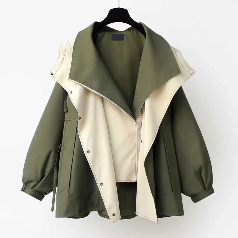 Color Block Splice Zip Up Fake Two Piece Jacket