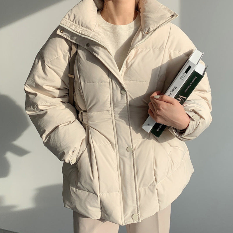 Simple Solid Color Zip Up Puffer Jacket