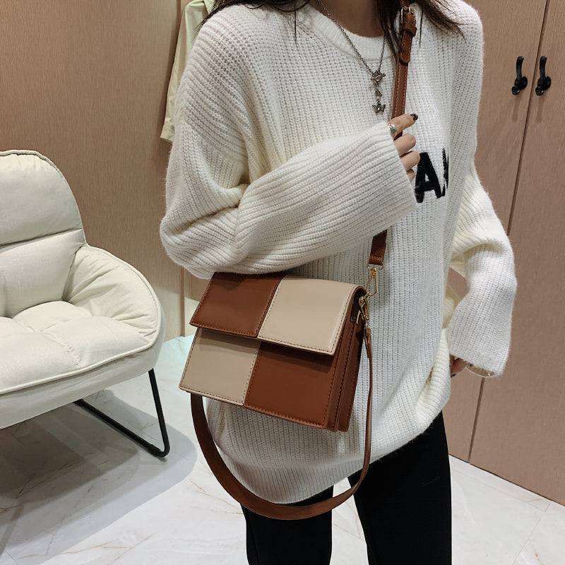 Contrast Stitching Square Shoulder Bag