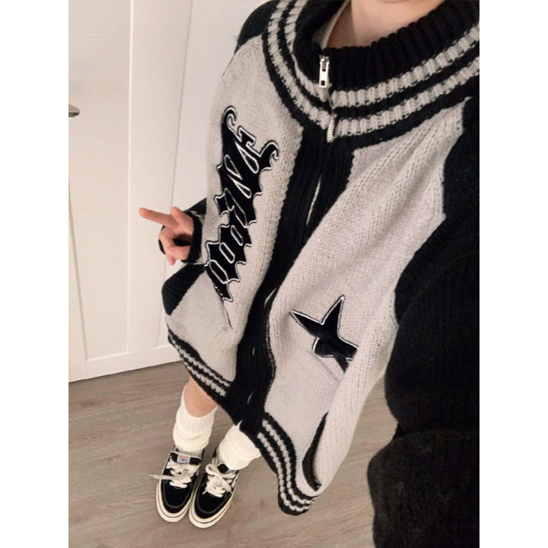 Star Jacquard Zip Up Cardigan