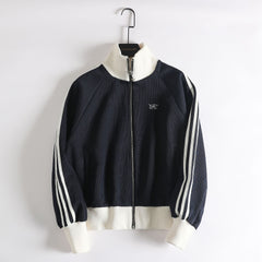 Contrast Zip Up Side Striped Cardigan