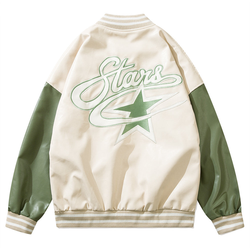 Vintage Green Embroidery Varsity Jacket