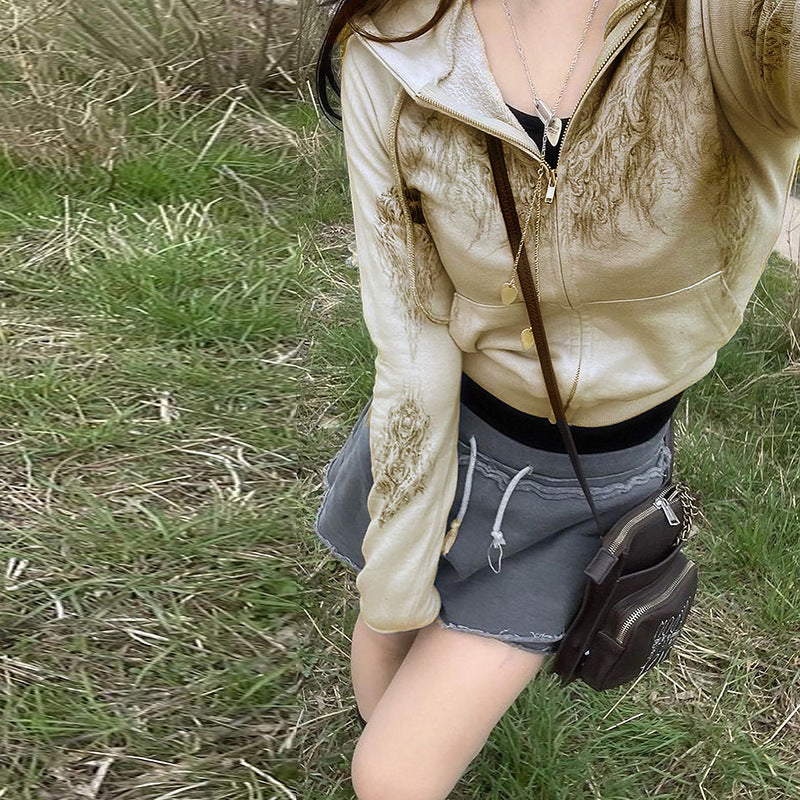 Grunge Zip Up Cropped Hoodie