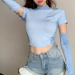 Half High Neck Slim Cropped T Shirt