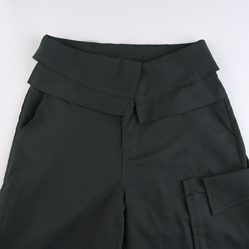 Fold Over Waist Straight Leg Pants