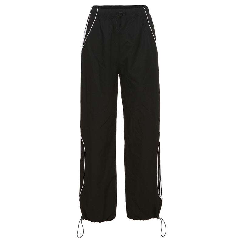 Contrast Piping Black Baggy Sweatpants