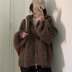 Cable Knit Zip Up Hooded Cardigan