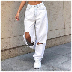 Big Hole White Jeans