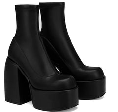 Chunky Heels Zipper Platform Boots