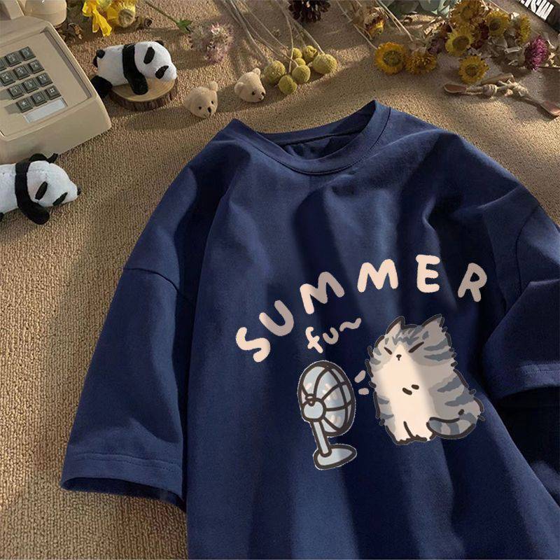 Aesthetic Kitten Print Oversized T-shirt