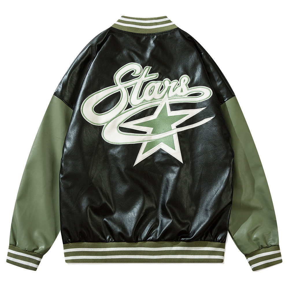 Vintage Green Embroidery Varsity Jacket