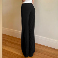 Solid High Rise Flared Straight Leg Pants