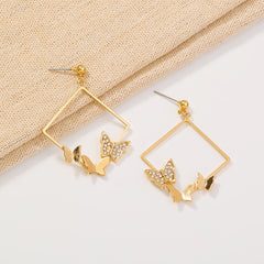 Geometric fashion diamond studded butterfly earrings