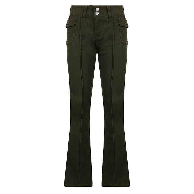 Low-waist Side Pockets Retro Trousers