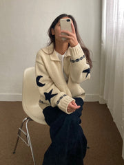 Aesthetic Moon Star Print Zip Up Cardigan