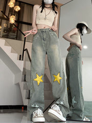 Star Patch Straight Leg Boyfriend Jeans