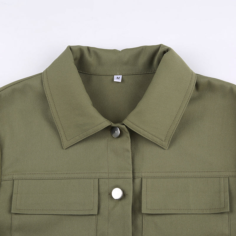 Army Green Cargo Cropped Jacket