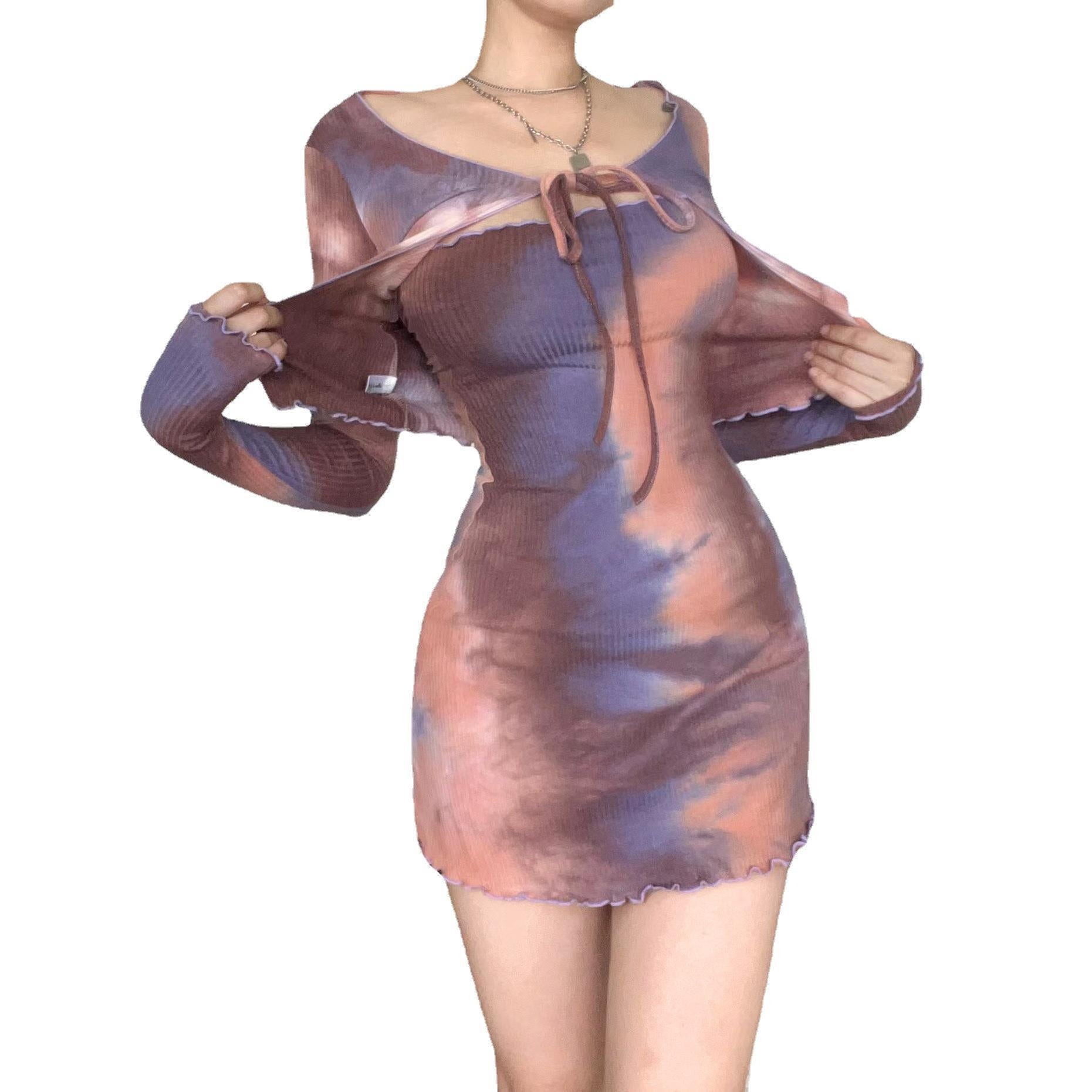 Tie Dye Ribbed Mini Dress Set