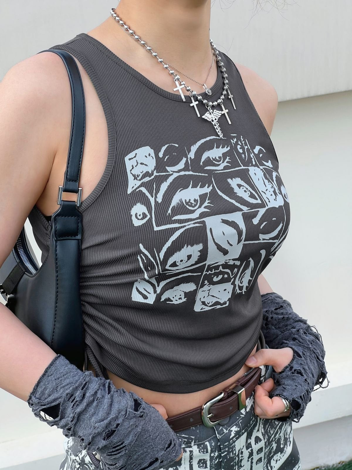 Grunge Aesthetic Eyes Print Crop Top