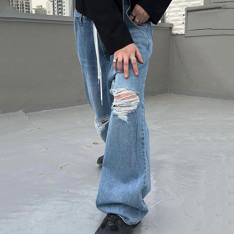 Hip Hop Irregular Ripped High Waist Tie Loose Pants