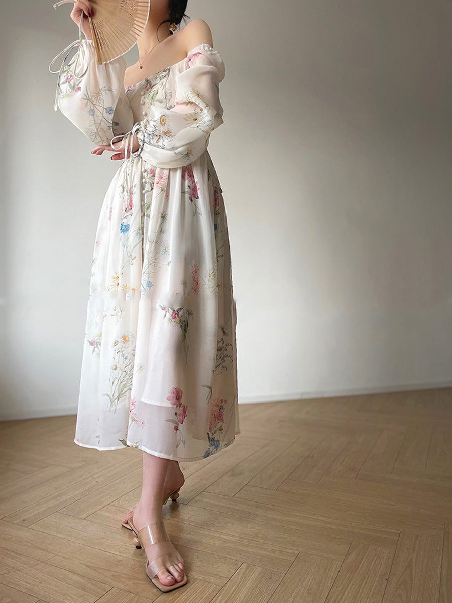 Puff Long Sleeve Floral Maxi Dress