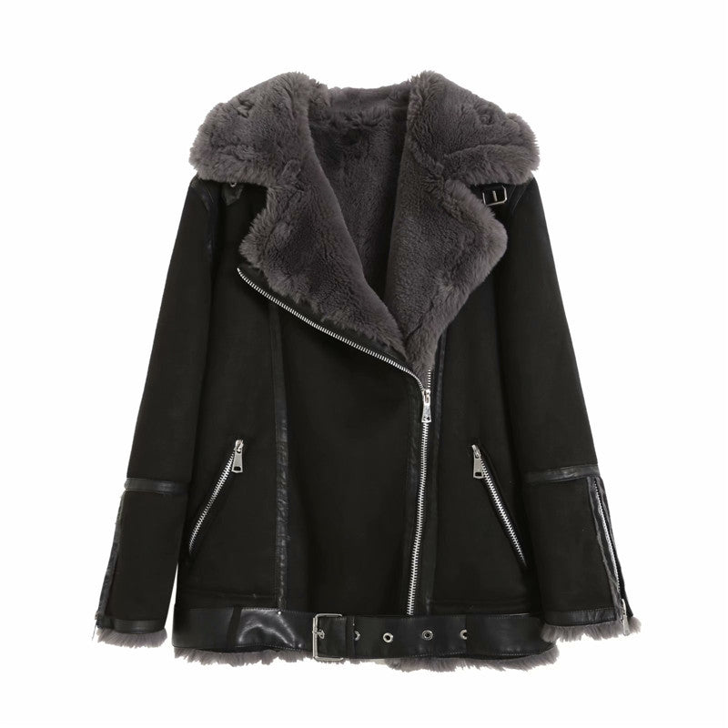 Fur Jacket With Lamb Hair Belt