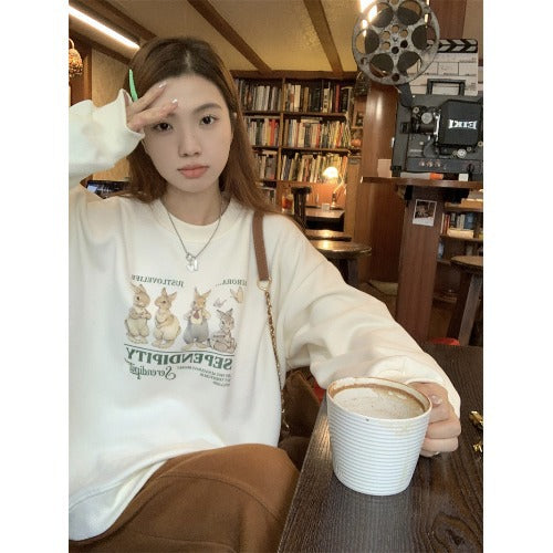 Aesthetic Rabbit Print Oversized Sweatshirt