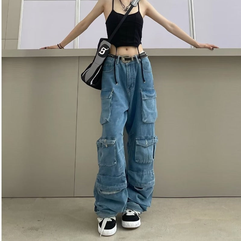 Multi Pockets Vintage Baggy Cargo Jeans