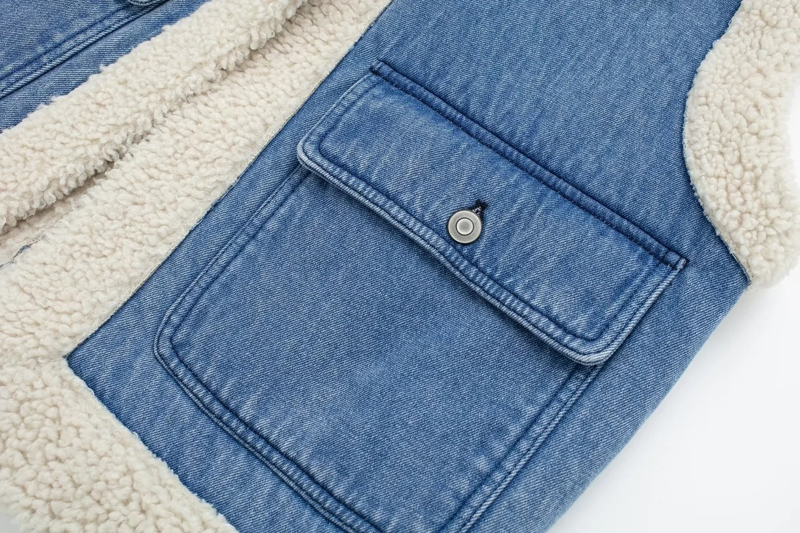 Denim Lamb Wool Sleeveless Jacket