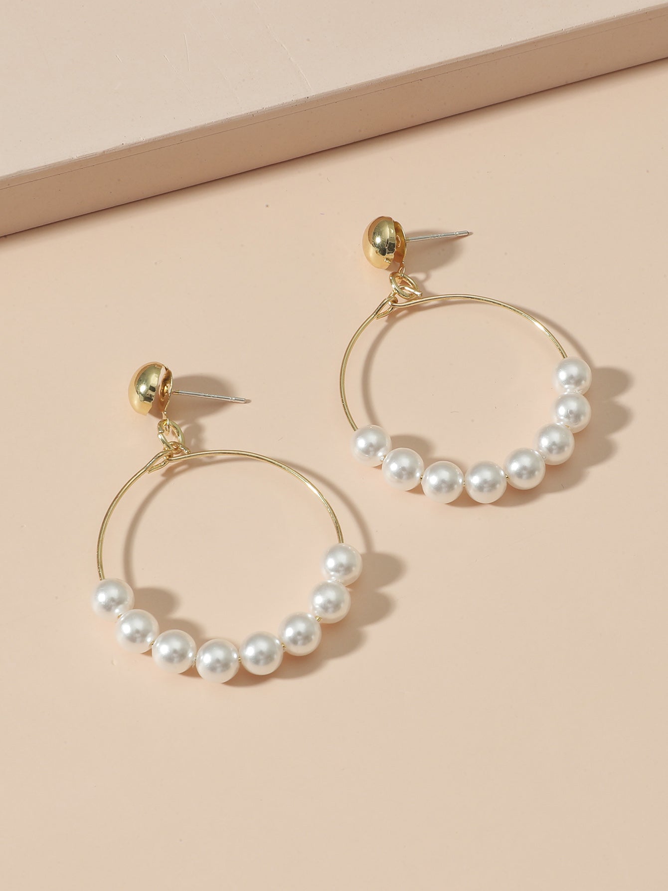 Elegant White Pearls Round Hoop Earrings