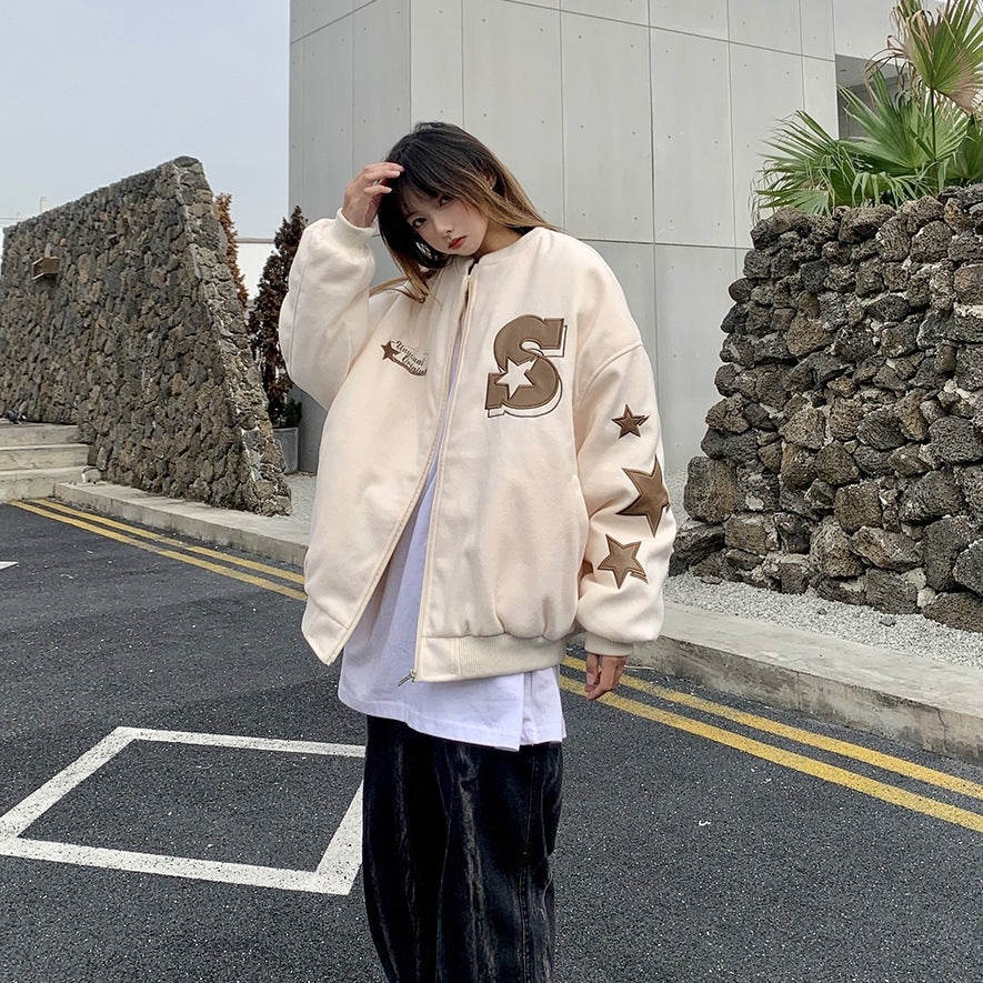 Street Embroidery Print Loose Baseball Jacket