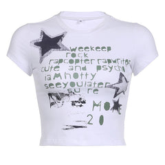 Graffiti Letter Star Print Short Sleeve Tee