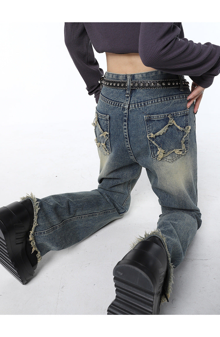 Back Star Patchwork Flare Jeans