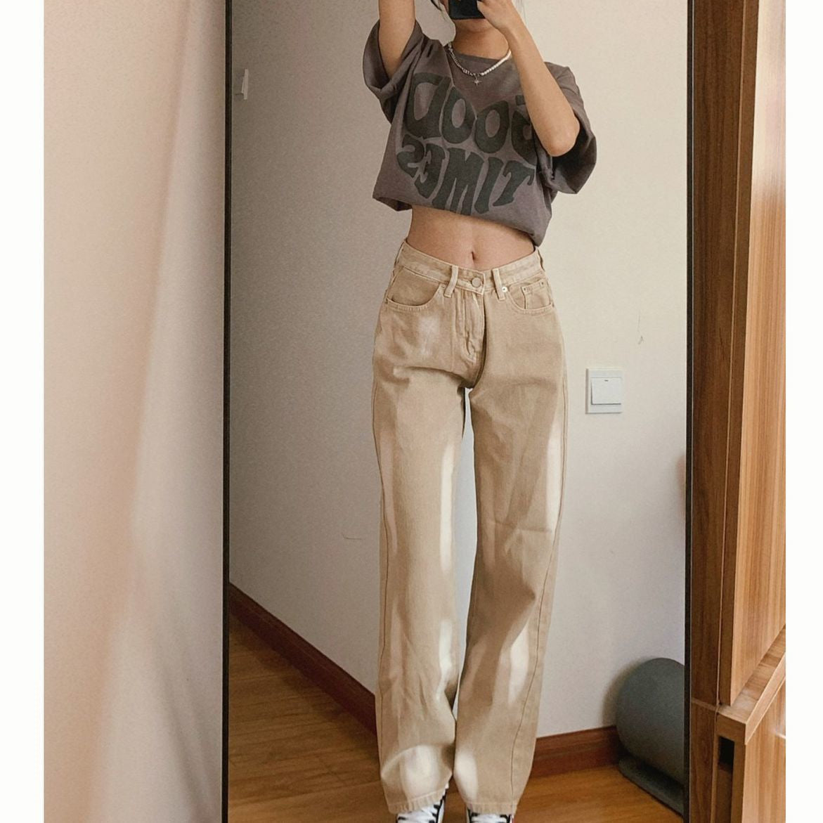 Beige Wide Leg Pants