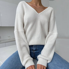 V Neck Blue Padded Knitted Pullover