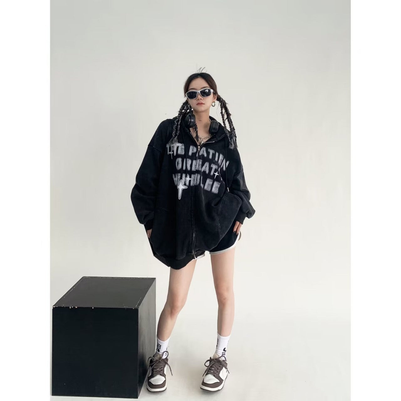 Cosmos Star Letter Print Zip Up Hoodie