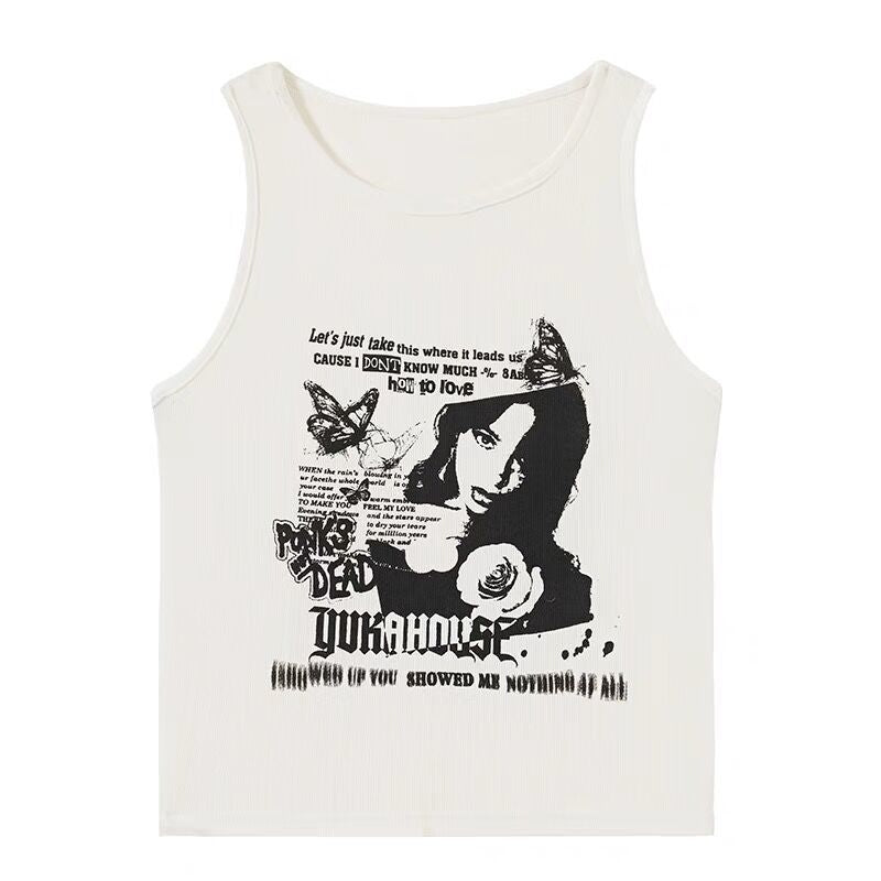 Gothic Punk Printed Rib Crop Tank Top