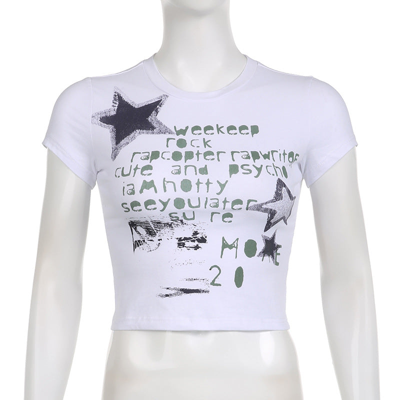 Graffiti Letter Star Print Short Sleeve Tee