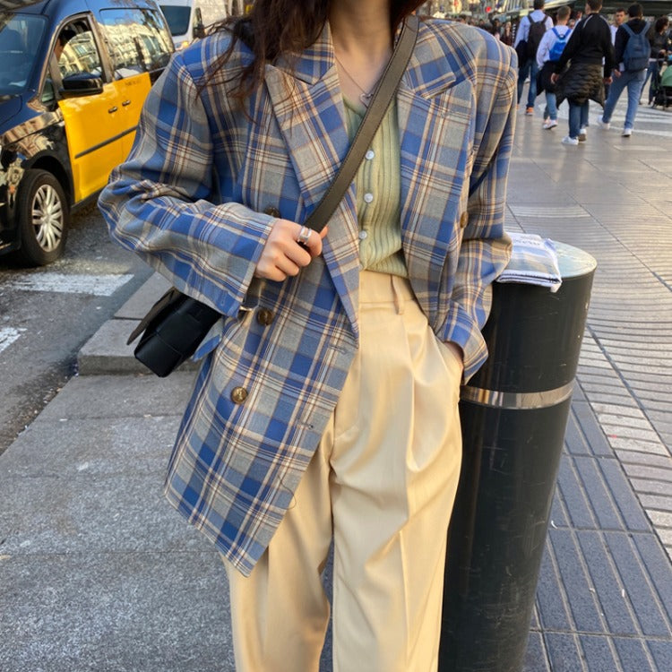 Loose temperament plaid suit jacket