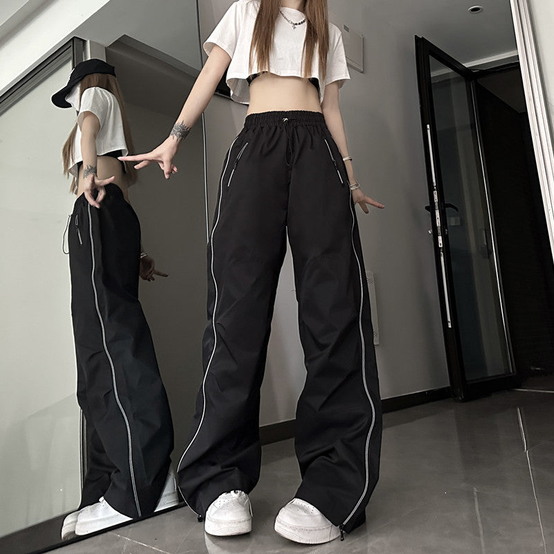 Side Zip Up Contrasting Straight Leg Sweatpants