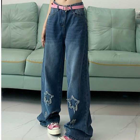 Vintage Distressed Star Patch Boyfriend Jeans