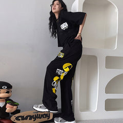 Punk Letter Graphic Black Baggy Sweatpants