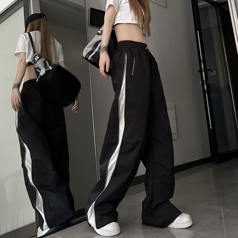 Side Zip Up Contrasting Straight Leg Sweatpants