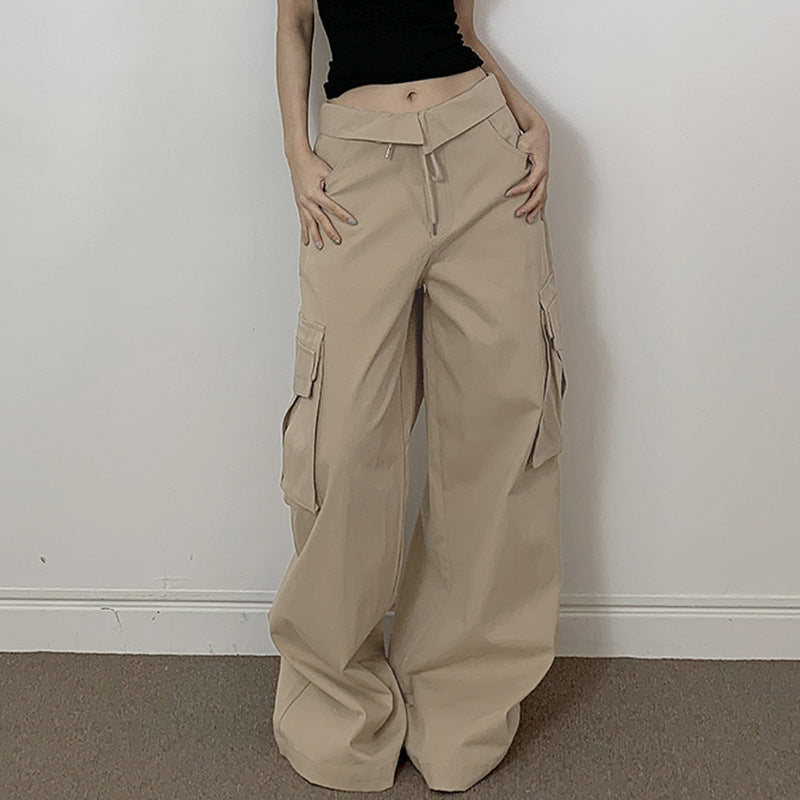 Fold Over Ruched Black Cargo Pants