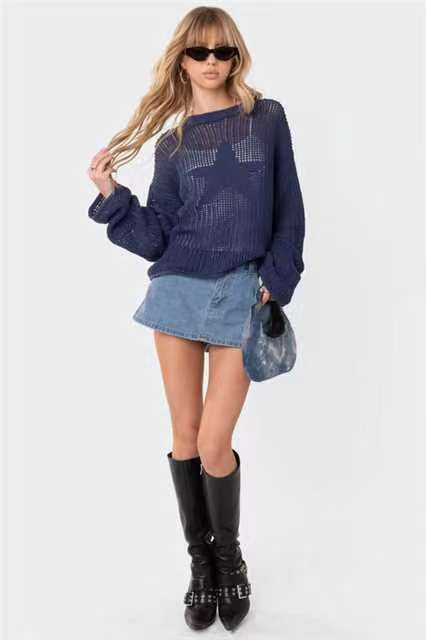 Cutout Star Print Loose Sweater