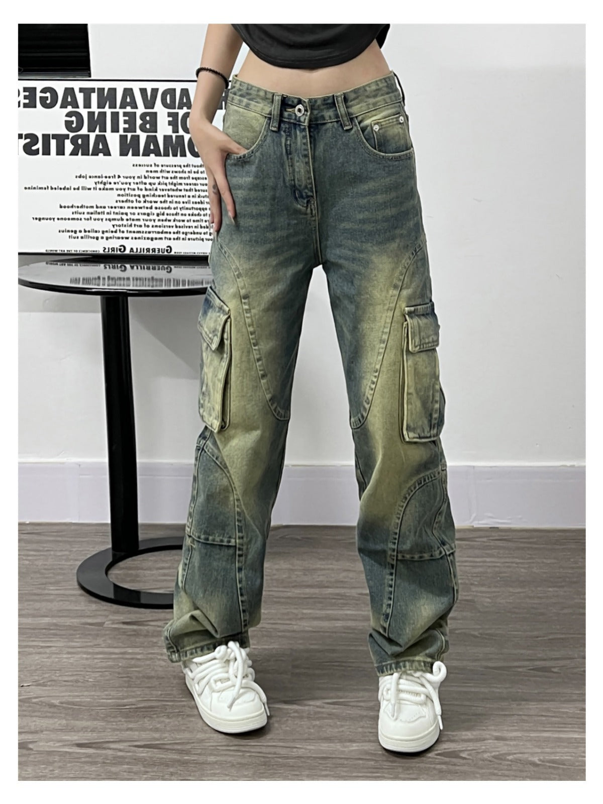 Distressed Big Pocket Cargo Jeans